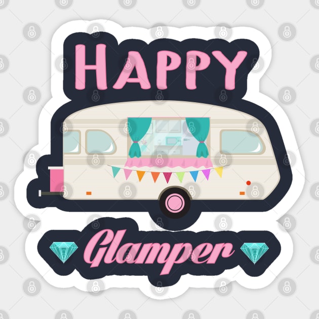 Happy Glamper - Pink Glam Camper Trailer RV Camping Sticker by PozureTees108